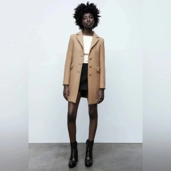 Zara Manteco Premium Wool Blend Tailored Camel Faux Fur Collar Coat - Picture 8 of 10